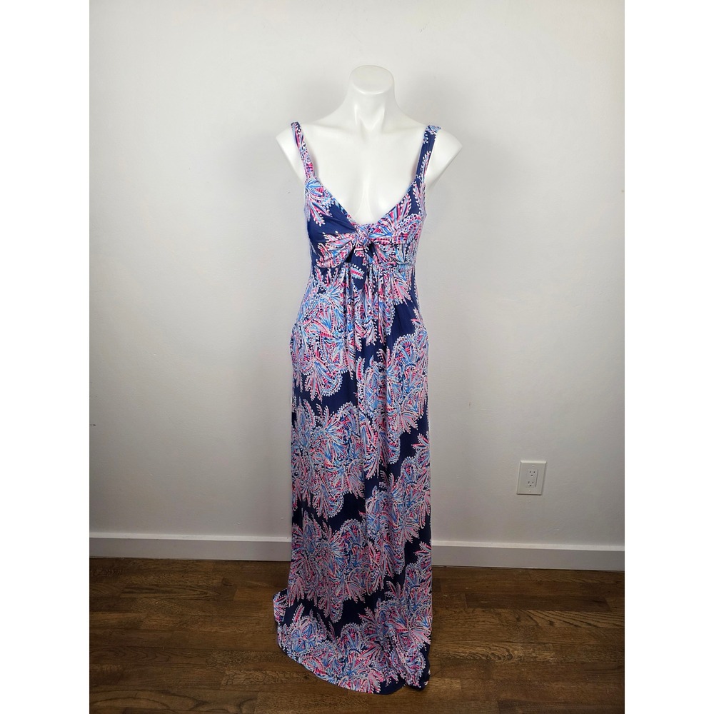 Lilly Pulitzer Maui Maxi Dress Oyster Bay Blue Miss Shell Pink Navy Size 8 NEW